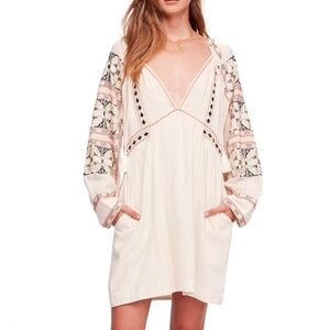 Cream Boho Dress with Embroidered Sleeves All My Life Mini Dress